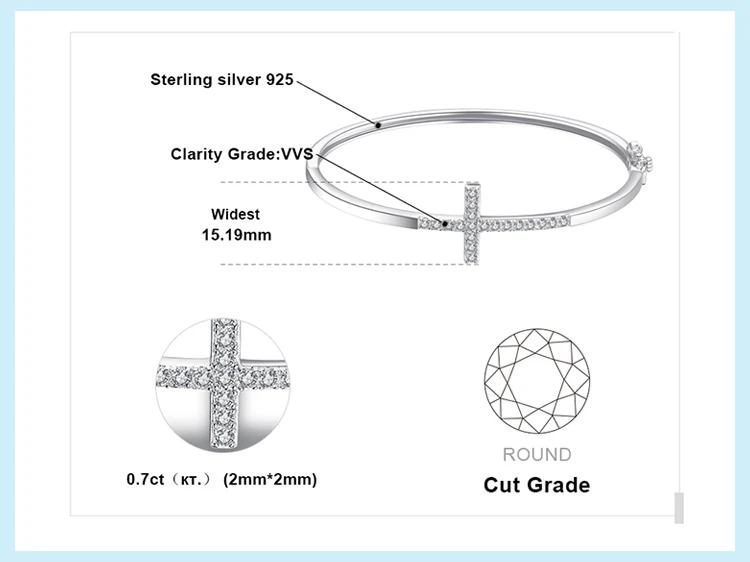 Jewelrypalace 0.7ct кубического циркония крест браслет из чистого 925 серебро Модные украшения для Для женщин браслет