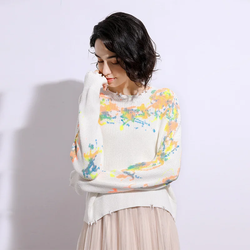 

Fashion O neck Sweater Autumn Print Knitted Pullovers Fall Sweaters For Women Soft Jumper Sweater Tunic Sweaters Girl