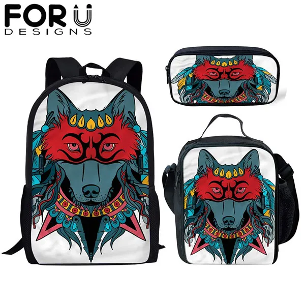 FORUDESIGNS/комплект из 3 предметов; школьные сумки с изображением волка для детей; школьные рюкзаки для девочек; рюкзак на плечо для мальчиков; детская сумка для книг; рюкзак - Цвет: CDFB0092CGK
