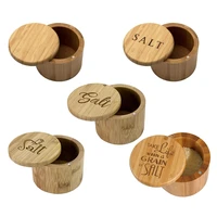 bamboo wood spice storage box with round swivel lid cover natural eco friendly salt condiment jar for chili curry sugar salt