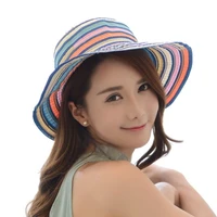 lady summer stripe edge cloth hat wide brim sunshade hat foldable fishermans hat polychromatic fashion sun hat wholesale