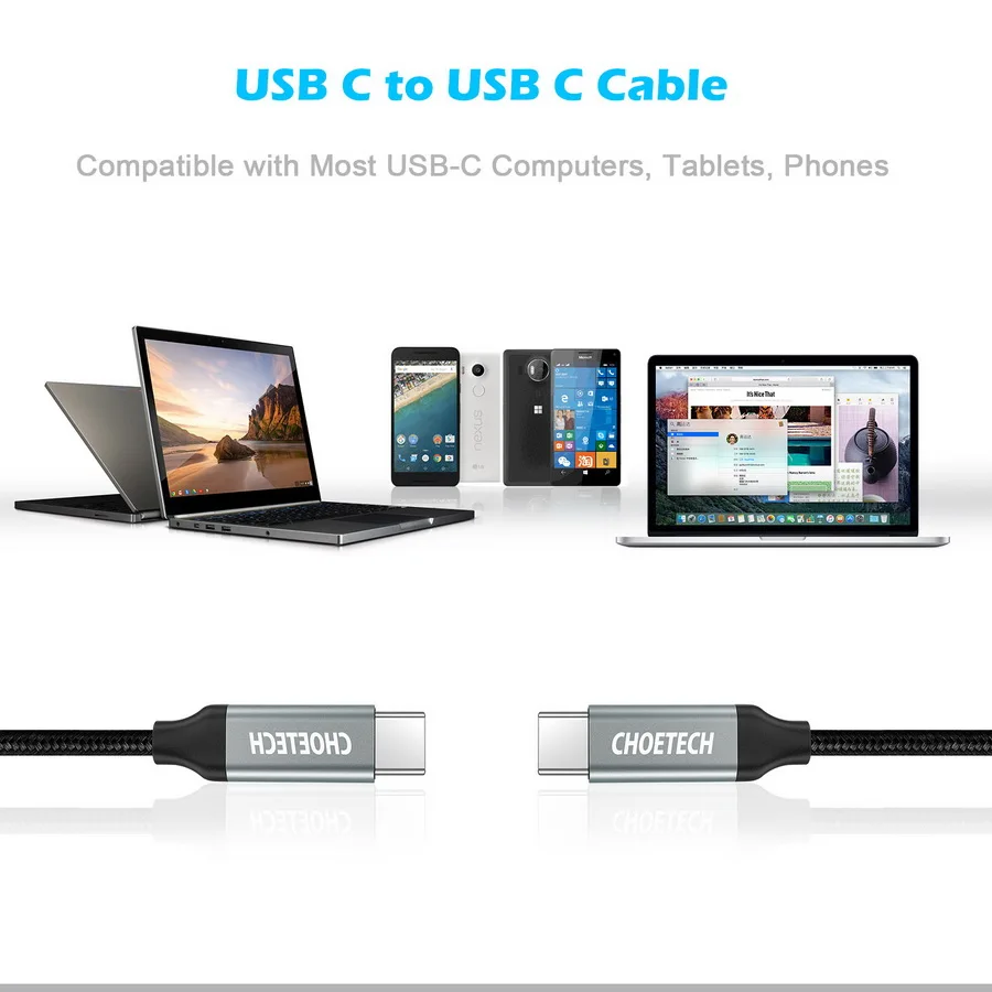 CHOETECH Type C USB Cable Fast Charging Data To 3.3ft/1M for Samsung S8 S10 Phone For Huawei Xiaomi | Мобильные телефоны и