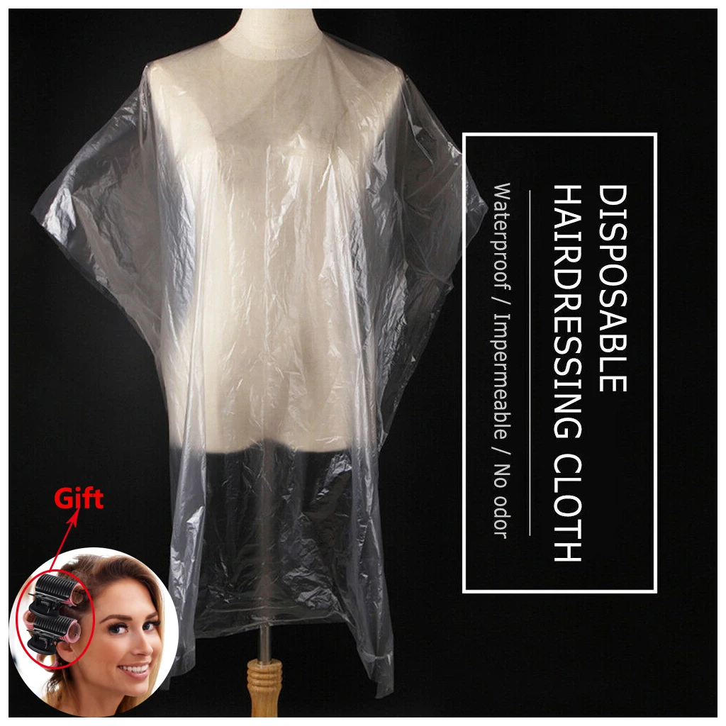 

200Pcs Disposable Haircutting Gowns Barber Capes Transparent + 12x Clips