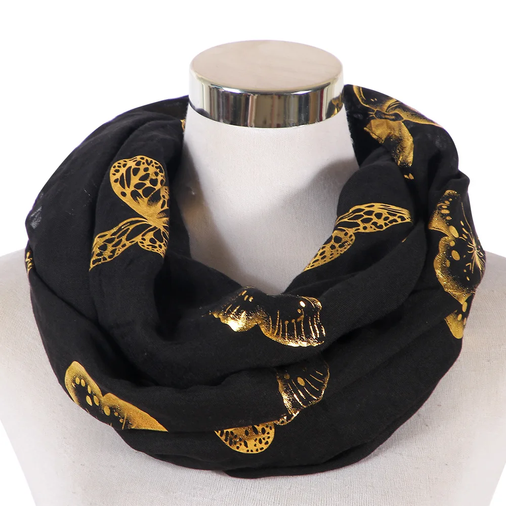 Animal Print White Black Shiny Foil Gold Butterfly Scarfs Women Female Soft Autumn Glitter Shawl Scarves and Wraps Hijab
