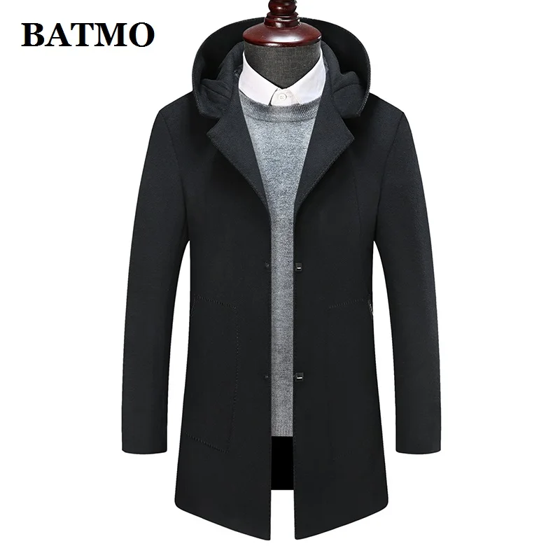 

BATMO 2019 new arrival high quality wool hooded jackets men,men's wool trench coat,plus-size M-8XL 1988A