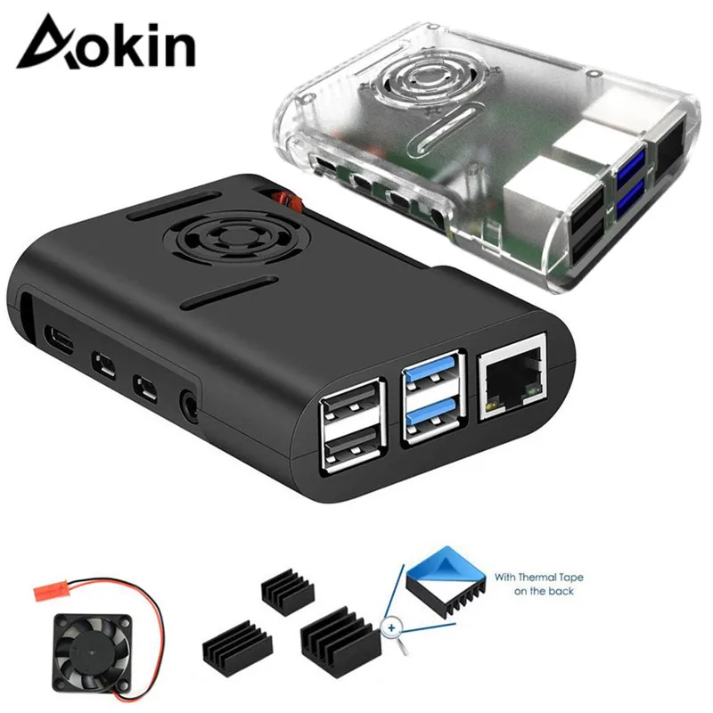 Чехол Raspberry Pi 4 черный прозрачный чехол с вентилятором радиатор для Model B |