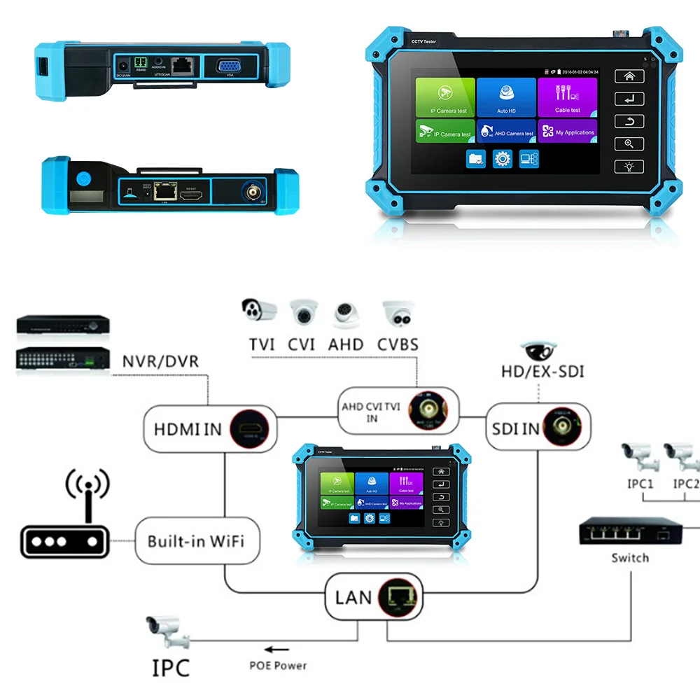 5inch Cctv tester mini monitor for camera ipc tester cctv Touch monitor 4k poe tester monitor hdmi vga  ip camera tester