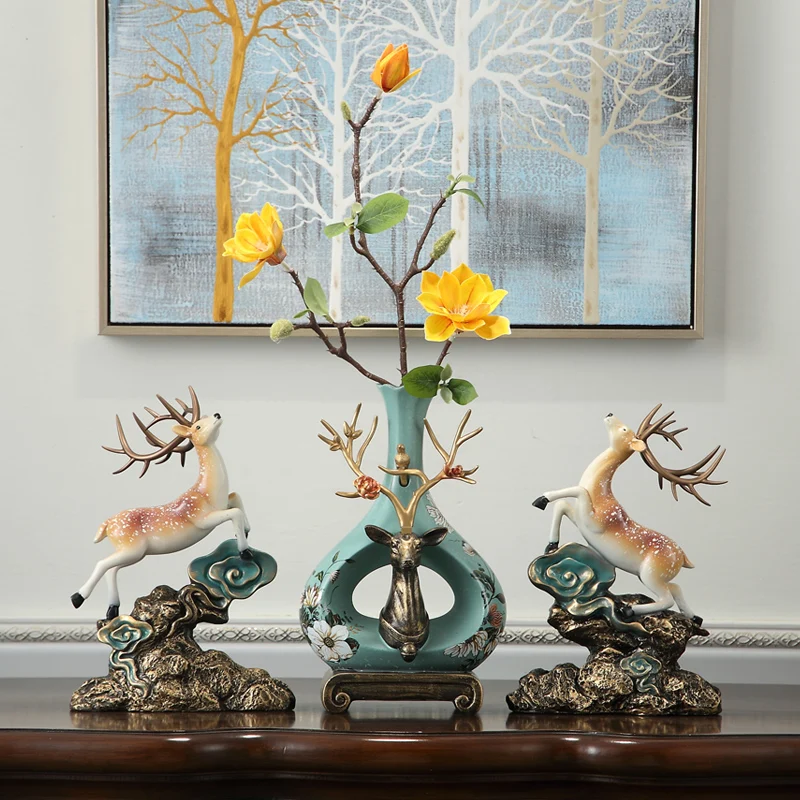 

NORDIC CREATIVE LUCKY DEER RESIN ORNAMENTS HOME LIVINGROOM DECORATION HOTEL DEER VASE FAKE FLOWER FIGURINES CRAFTS WEDDING GIFTS