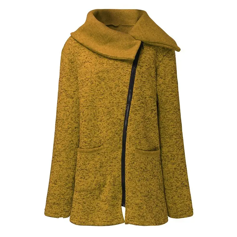 

Women's Plus Hoodie Autumn/winter Fashion Zipper Jacket Thickened Outwear Solid Color Warm Full Sleeve Turn Down Collar Coat