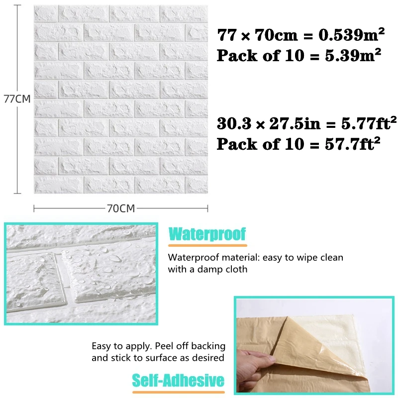 Самоклеящиеся обои 3D настенные клеящиеся панели с рисунком кирпича для гостиной