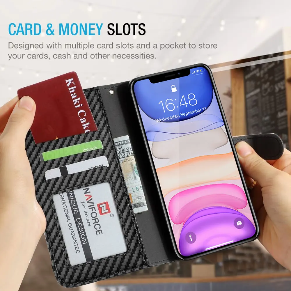 LAPOPNUT премиум черный кожаный чехол из углеродного волокна с откидной крышкой для