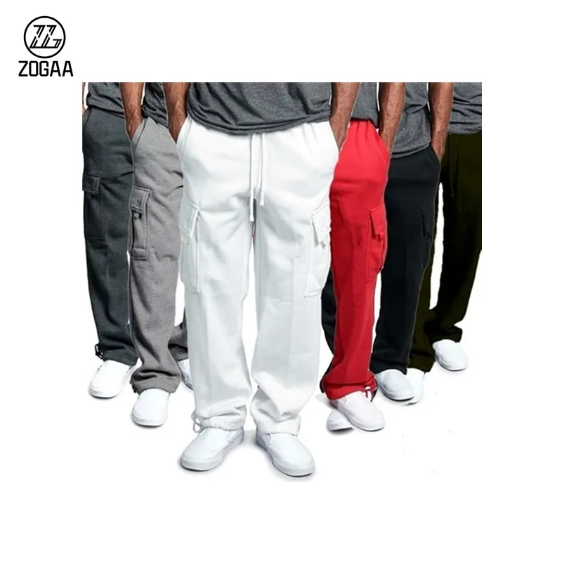 

ZOGAA New Casual Men's Drawstring Elastic Waist Solid Color Pocket Pants Sports Pants Sweatpants
