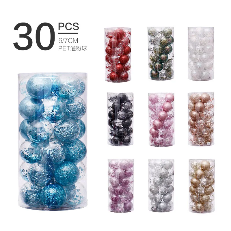 

30pcs Christmas Balls 6cm Ornaments Transparent Christmas Tree Decorations Large Hanging PET Ball Bauble For Xmas Home Party