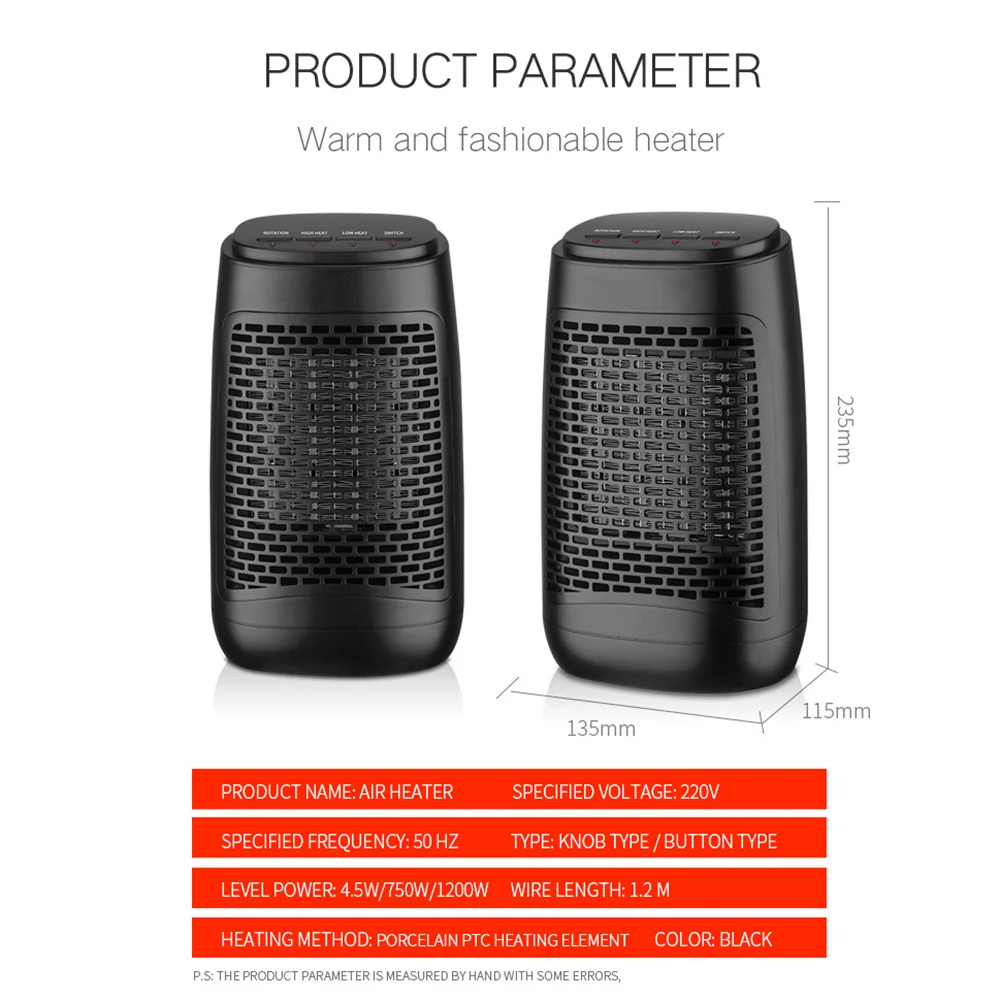 

Portable Fan Heater 3s Fast Heating Ceramic Fan Heater Personal Space Heaters Fan With Overheat Protection For Home Air Heater