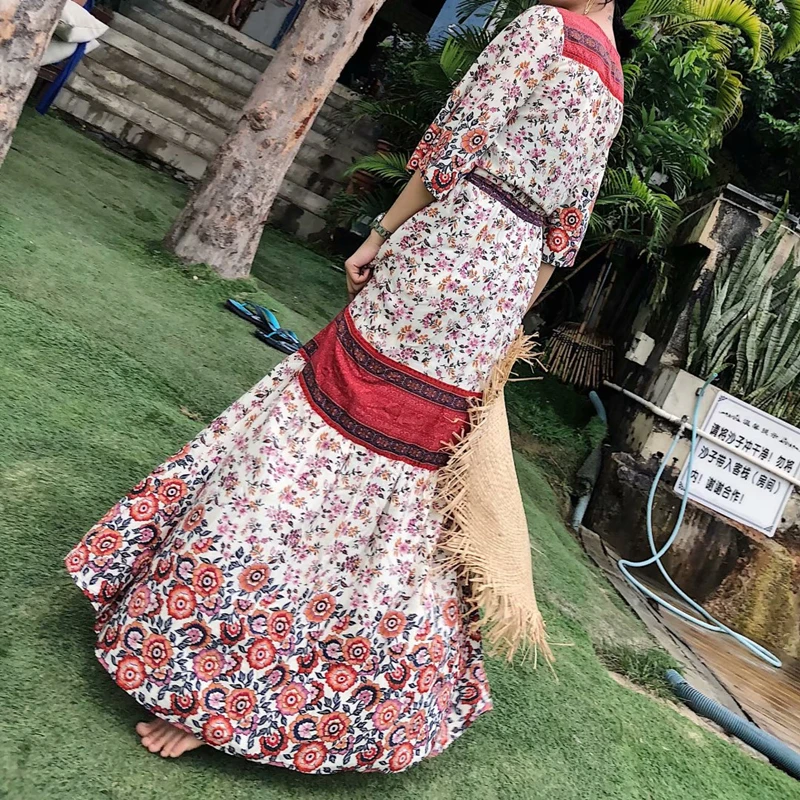 Платье женское винтажное шикарное с цветочным принтом Пляжное богемное Макси