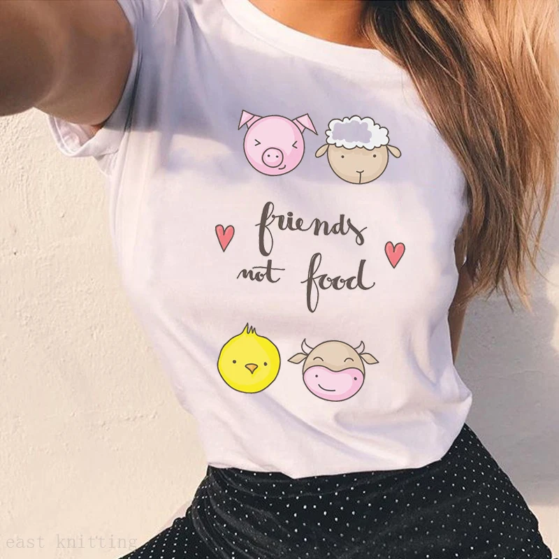 Plus Size Women T Shirt Friends Not Food Tshirt Ladies Vegan Vegetarian Tee Save Animals Gift | Женская одежда