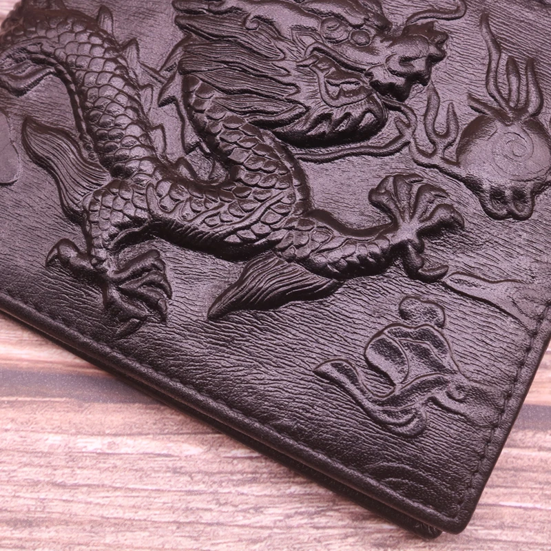 

High Quality Genuine Leather Wallets For Men Embossed Dragon Design Short Slim Wallet Male Purse Card Holder Coin Pocket New