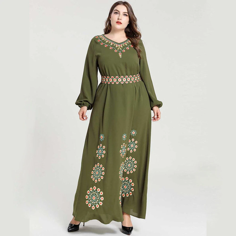 Женское длинное платье Siskakia свободное с цветочной вышивкой и поясом в