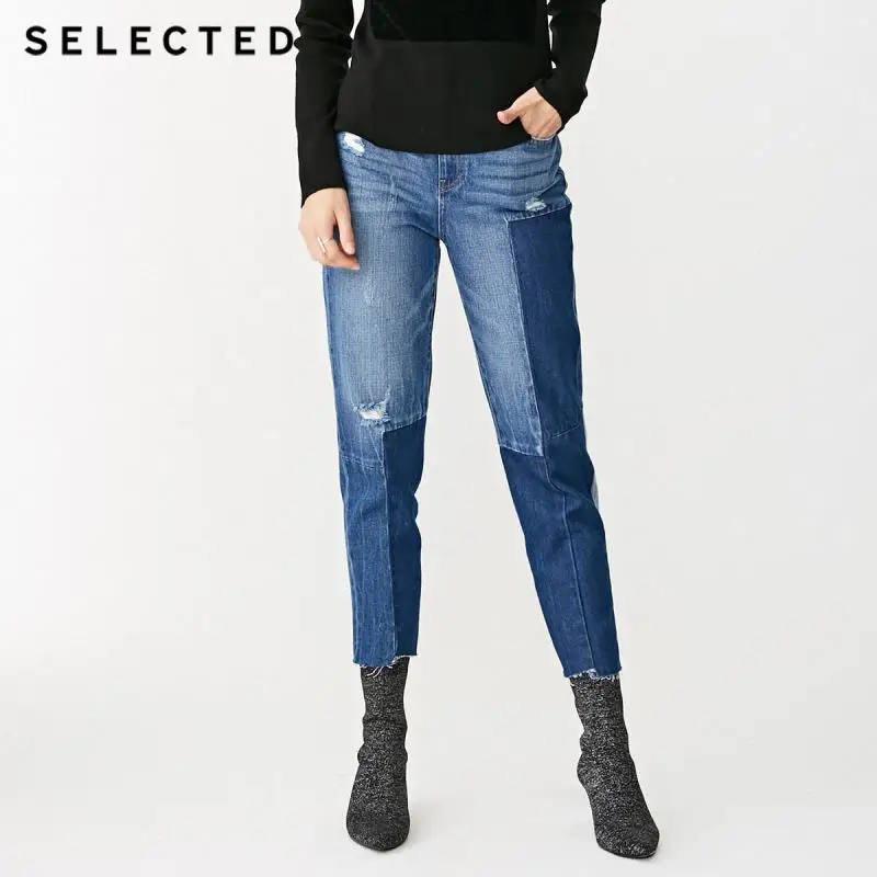 Отборные женские укороченные джинсы из хлопка C | 418432516 - Цвет: MID BLUE DENIM