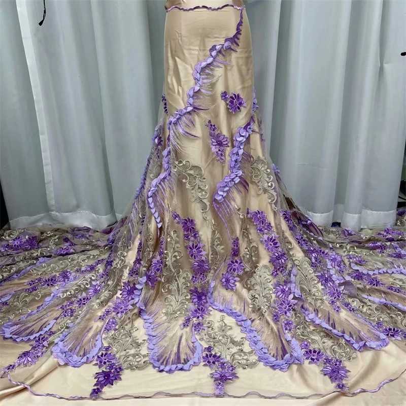 

Французское кружево с 3D аппликацией, африканская кружевная ткань 2021, высококачественное кружево с бусинами, новейшие нигерийские кружевны...