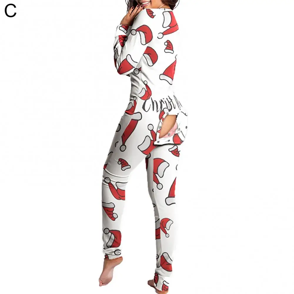 2022 Women Christmas Onesies With Butt Flap For Adults Sexy Sleepwear Romper Open Butt Pajamas Jumpsuit Xmas Pyjama Long Nightie