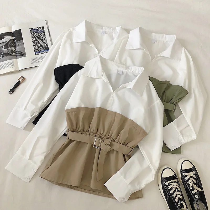 Женская рубашка с длинными рукавами и v-образным вырезом Only Plus Весенняя Блузка