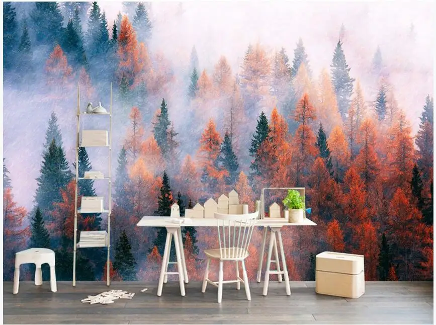 

3d фото обои на заказ роспись Ручная роспись лесные деревья природный пейзаж домашний декор гостиная обои для стен 3 d