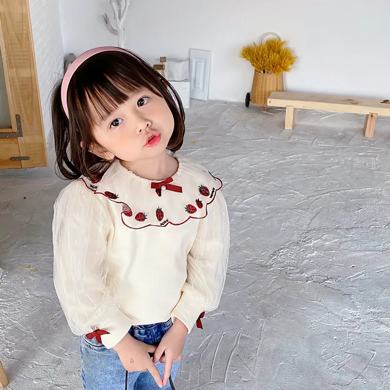 

Strawberry Children Clothes Spring Summer Girls Blouses Shirts Kids Teenagers Costume Ruffle Princess Birthday Party High Qualit