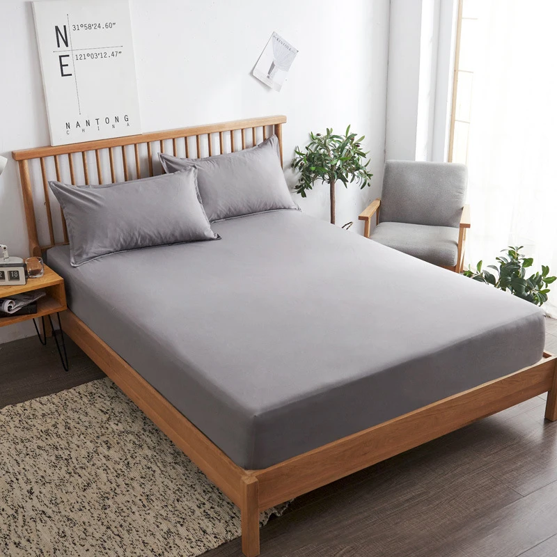 Solid Mattress Cover Waterproof Fitted Sheet Four Corners Bed Elastic Band King Size Polyester Bedspread (no Pillowcases) | Дом и сад