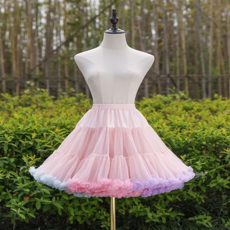 

Women Elastic Waist Puffy Tulle Petticoat Rainbow Cloud Short Tutu Skirt Ballet Dance Pettiskirts Lolita Underskirt