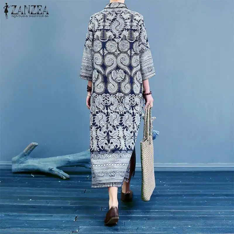 ZANZEA женское платье Чонсам на пуговицах с воротником стойкой летнее традиционное