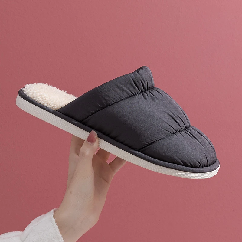 New Cotton Slippers Female Household Autumn And Winter Couples Indoor Clouds Plush Shoes Down Cloth Waterproof Warm Home Men