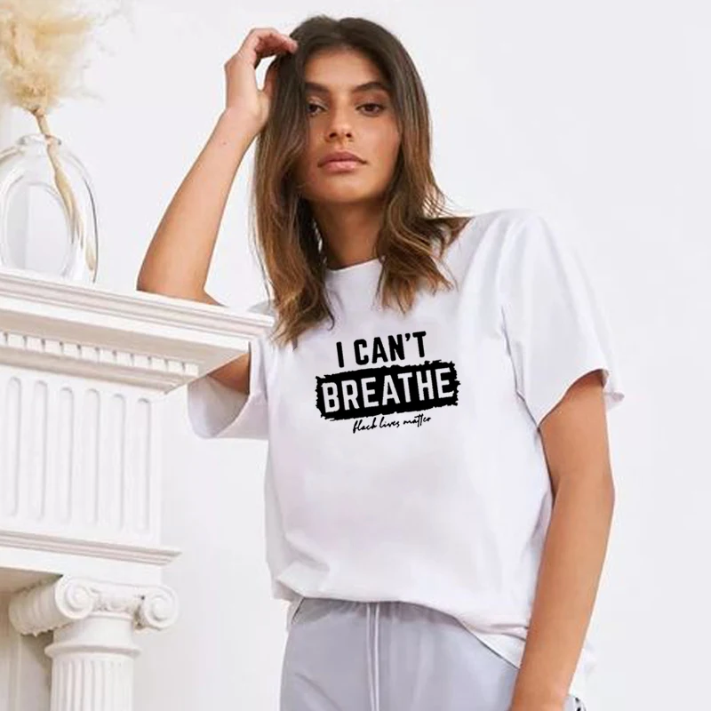 Я не могу дышать забавная футболка Женская свободная черная рубашка с длинным