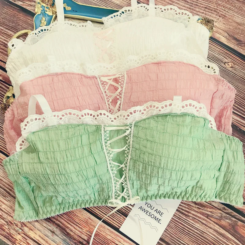 

Pure bubble cotton bra set for girls yarn breathable bralette comfortable underwear bandage lace women sexy lingerie sets