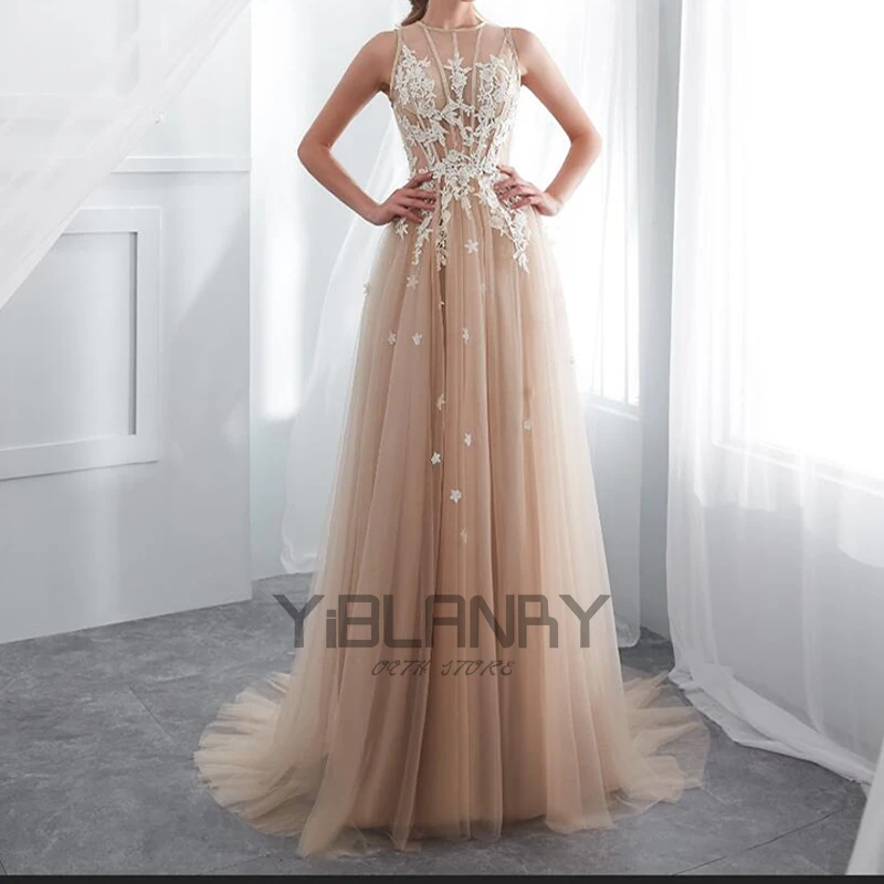 

Beading Prom Dresses 2021 Plus Size Pink High Split Tulle Sweep Train Sleeveless Evening Gown A-line Lace Up Backless Vestido De