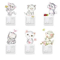 6pcslot new cartoon cute cat switch sticker wall stickers butterfly and flower for kids room home decoration decorative sticker
