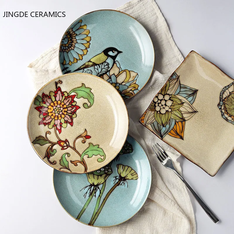 Домашняя креативная плоская тарелка для западного стейка с ручной росписью