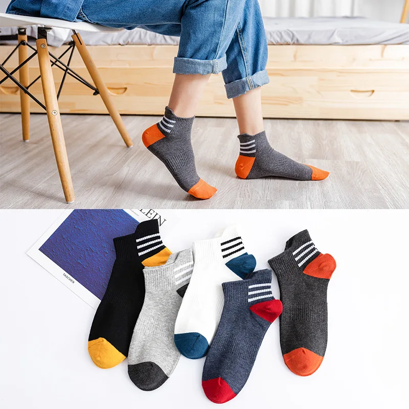 

Носки мужские однотонные дезодорирующие, хлопковые короткие, дезодорирующие акционные, с полосками для расслабления, 5 пар, весна-лето