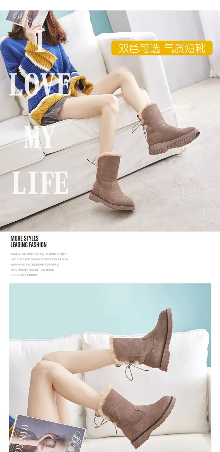 Winter Leather Warm Snow Shoes Women Boots mid-calf Plush Fur Velvet Boots Female shoes Booties Woman Footwear y190