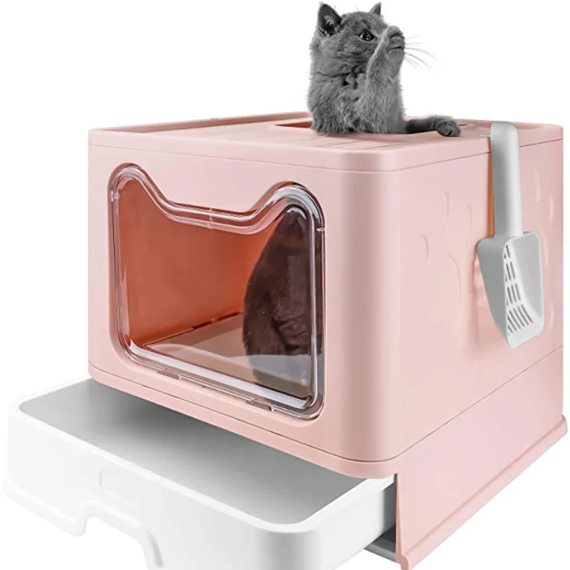 

pet Large Enclosed clean grooming oversized splash-proof Foldable Top Entrance drawer type cat litter box