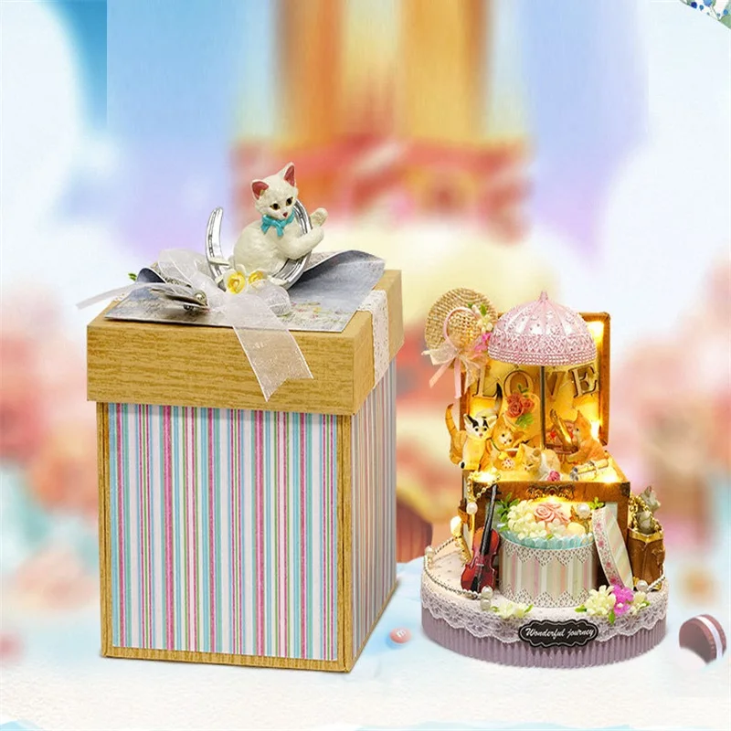 

Saleest Doll House Furniture DIY Miniature 3D Wooden Miniaturas Dollhouse Toys Fantasy Forest Candy Cat For Children Adults Gift