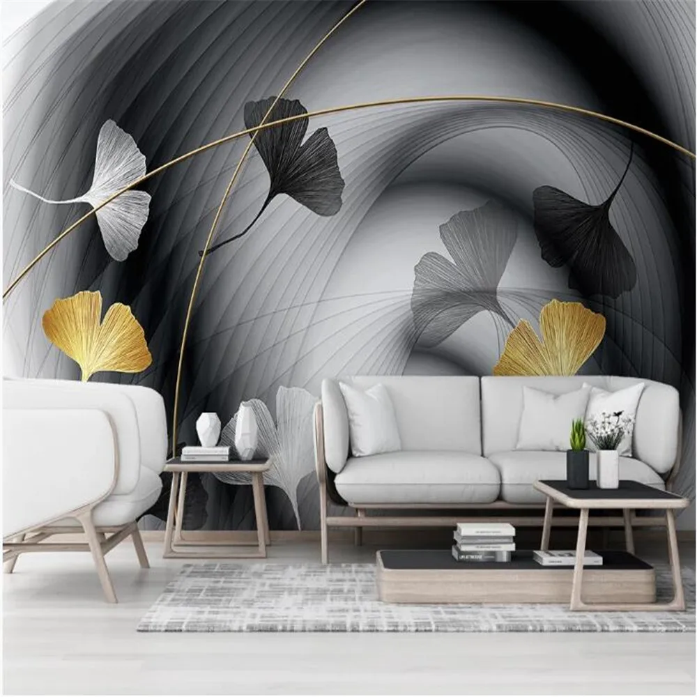 

Milofi custom 3D wallpaper mural modern minimalist abstract smoke line ginkgo leaf background wall mural