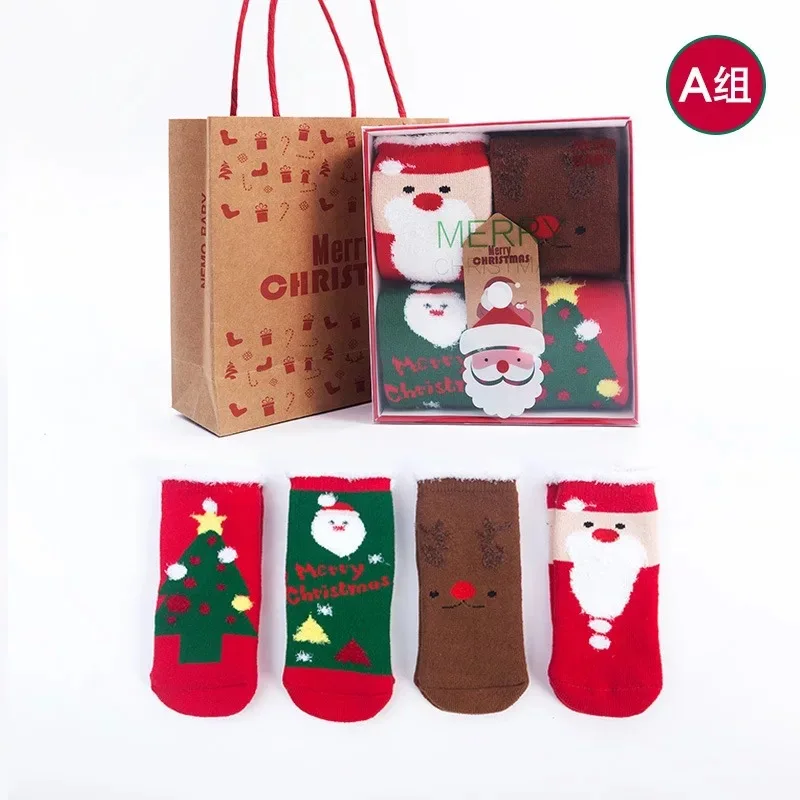 4 Pair Unisex Christmas Baby Socks Girls Boys Kids Children XMAS Cotton Sock Snowflake Elk Santa Claus Bear | Детская одежда и