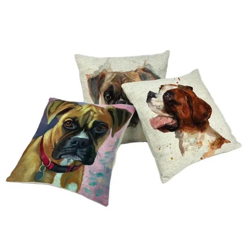 

Watercolor Animal Cushion Set Cute Pug Cat Home Bedroom Sofa Dormitory Office Decoration 45x45cm Linen Printing Pillowcase