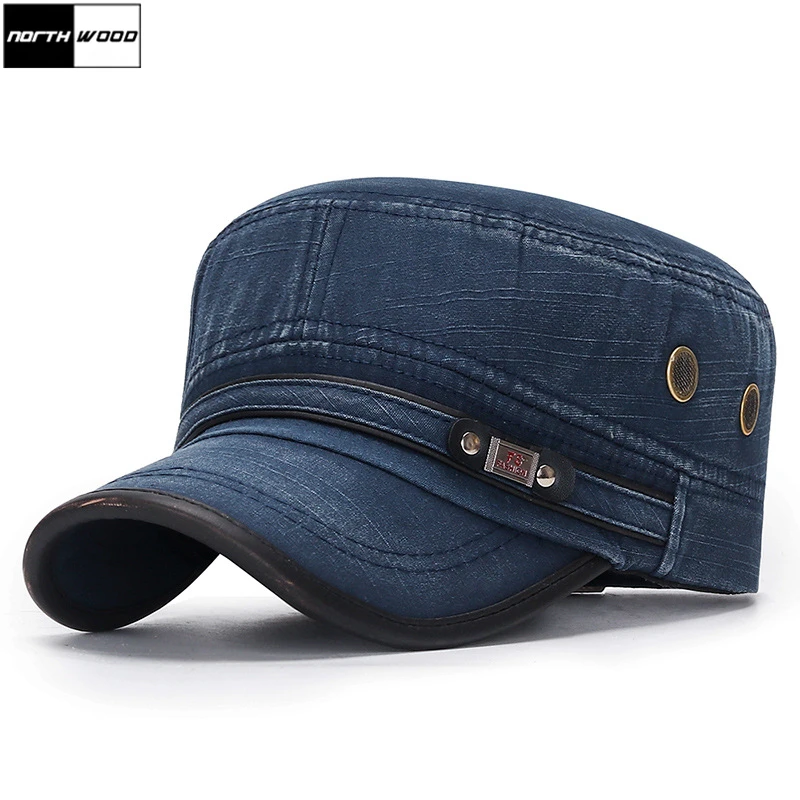 

[NORTHWOOD] Fashion Flat Top Military Hat Cotton Snapback Cap Men Women Vintage Baseball Caps Dad Hats Adjustable Size 55-60cm