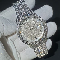 hiphop missfox men iced out watch watches full diamond japan seiko movement luxurious wrist watch male clock for mens jewelry