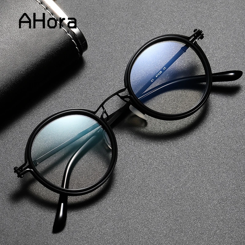 

Ahora 2021 Retro Round Anti Blue Light Reading Glassses Frame Alloy Prebyopia Optical Spectacle Computer Googles 0+1.0...+4.0