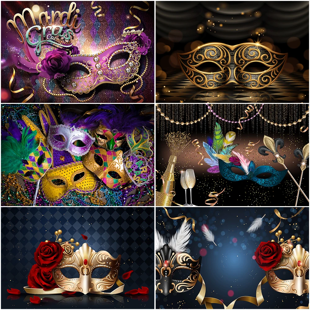 

Carnival Mardi Gras Colorful Mask Poster Masquerade Portrait Photography Backdrop Party Banner Background Photo Studio Prop