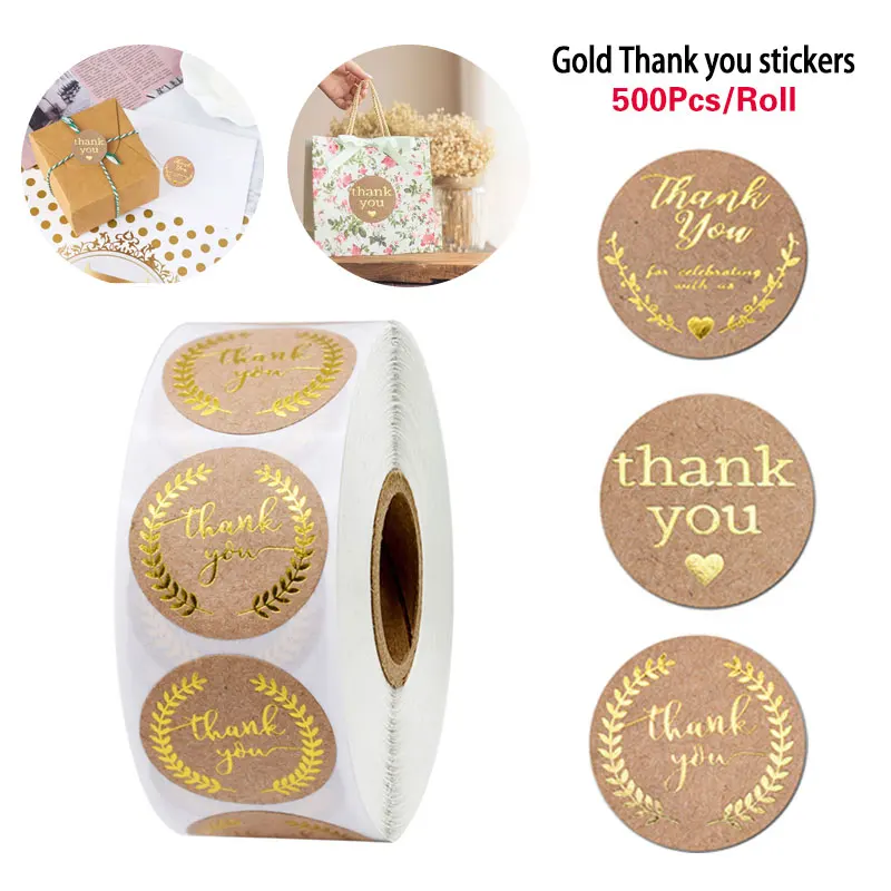 Золотая фольга круглая бумага из крафт бумаги благодарю стикеры наклейки ручной