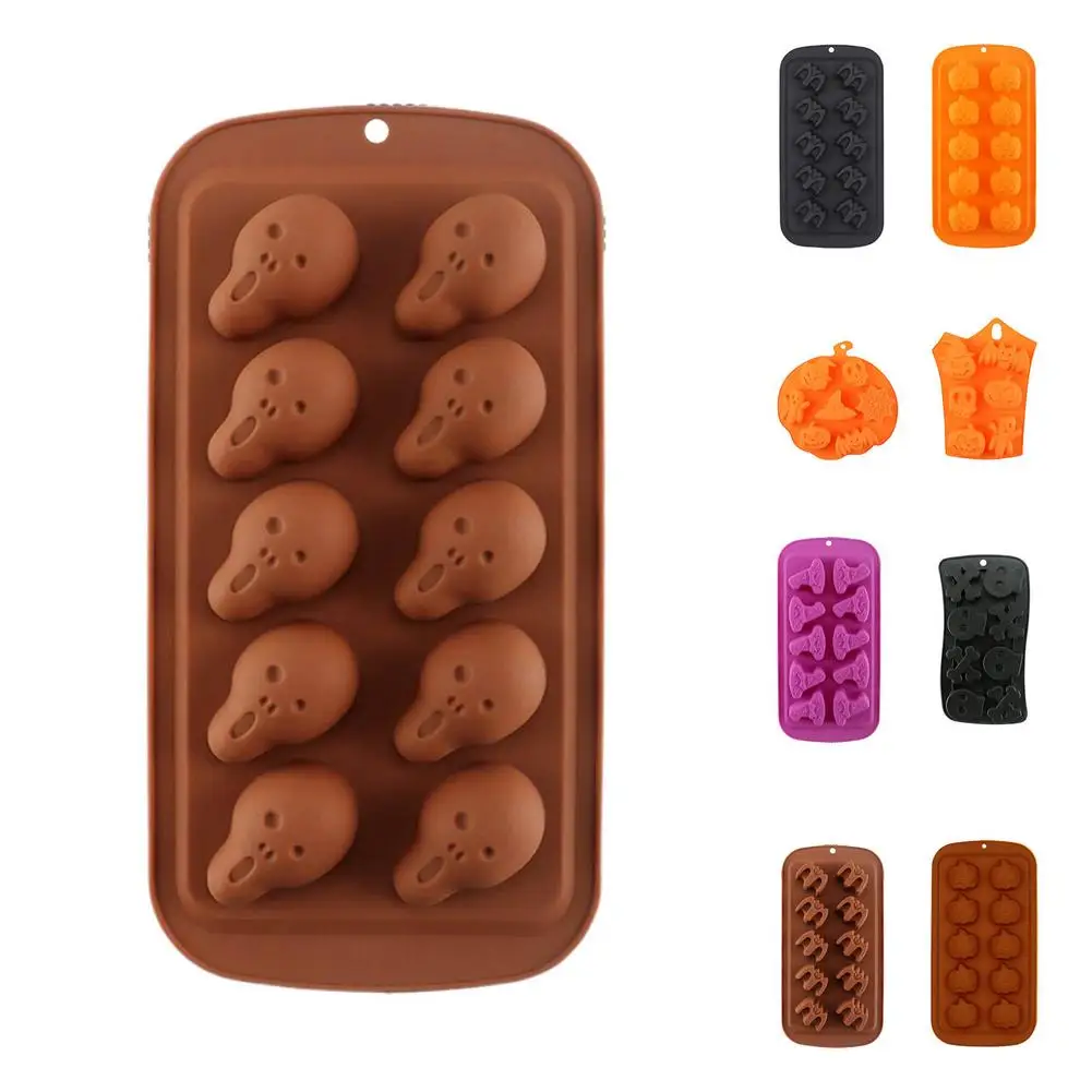 

Halloween Silicone Cake Mold Skull Bats Pumpkin Cartoon Chocolate Baking Soap Maker Candy Making Mold Halloween Party Accessory